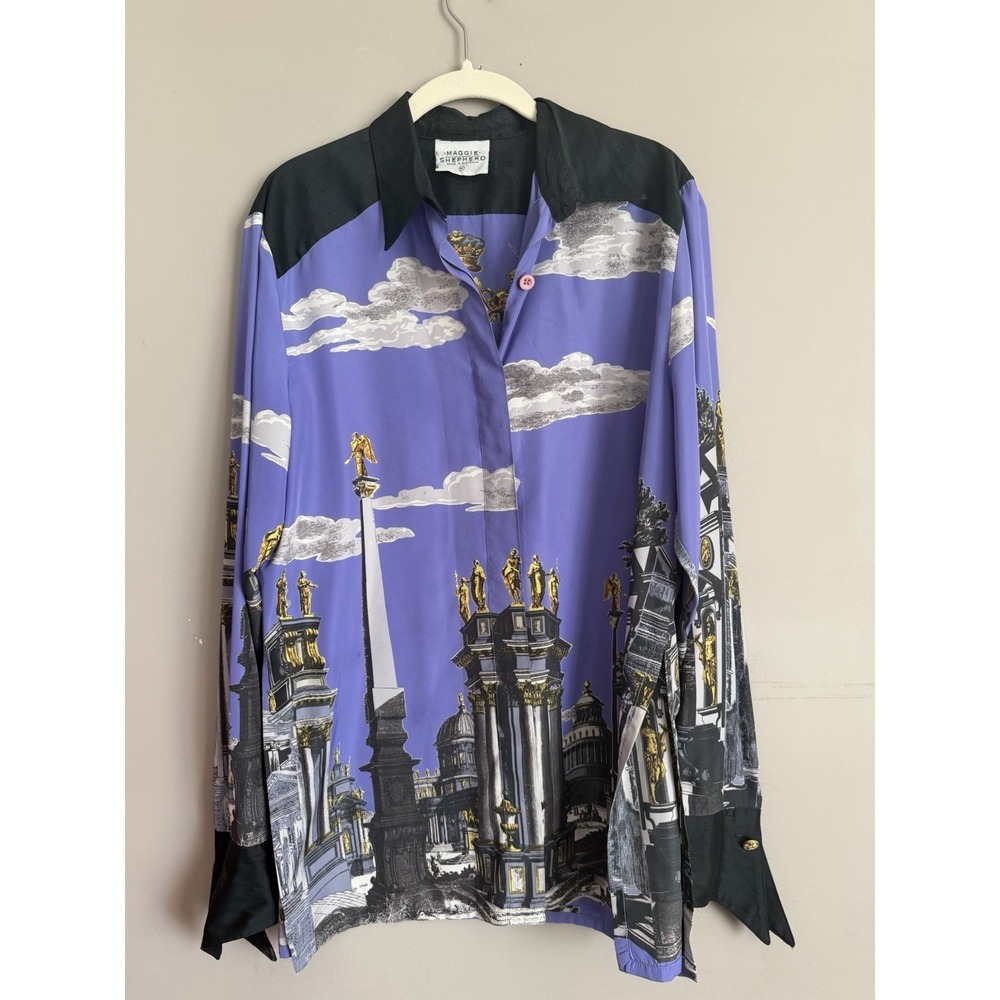 Maggie Shepherd Purple Art‎ To Wear Architecture Blouse Size Medium